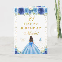 Blue Floral Brunette Hair Girl Birthday