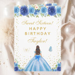 Blue Floral Brunette Hair Girl Sweet Sixteen Card<br><div class="desc">This elegant and glamourous sweet sixteen birthday card can be personalised with a name or title such as daughter, granddaughter, niece, friend etc. The design features a beautiful princess with brunette hair and fair skin in a blue ball gown. The text combines handwritten script and modern sans serif fonts for...</div>