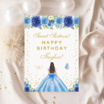 Blue Floral Brunette Hair Girl Sweet Sixteen Card<br><div class="desc">This elegant and glamourous sweet sixteen birthday card can be personalised with a name or title such as daughter, granddaughter, niece, friend etc. The design features a beautiful princess with brunette hair and fair skin in a blue ball gown. The text combines handwritten script and modern sans serif fonts for...</div>