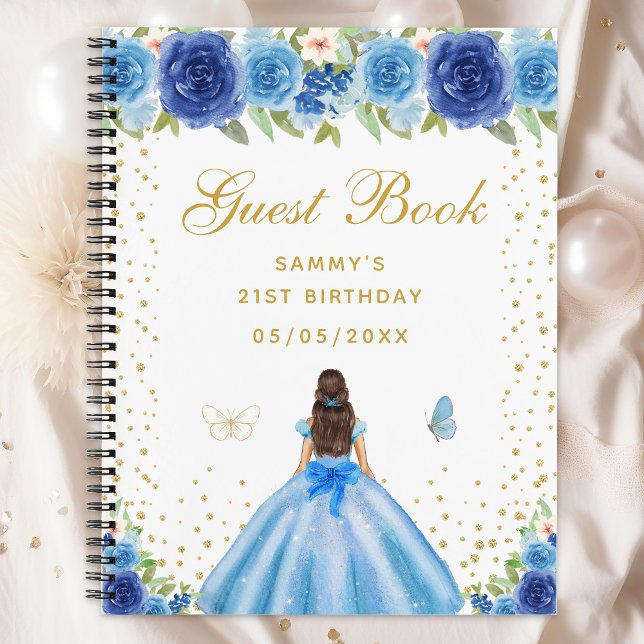 Blue Floral Brunette Hair Princess Guest Book (Creator Uploaded)