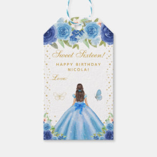 Blue Floral Brunette Hair Princess Sweet Sixteen Gift Tags