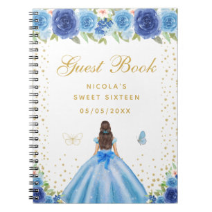 Blue Floral Brunette Hair Princess Sweet Sixteen Notebook