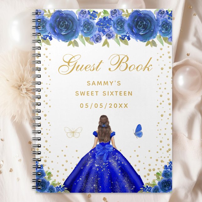 Blue Floral Brunette Hair Princess Sweet Sixteen Notebook (Creator Uploaded)