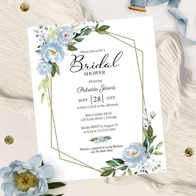 Blue Floral Budget Bridal Shower Invitation (Creator Uploaded)