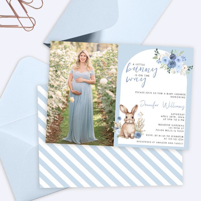 Blue floral bunny easter baby shower invitation (Creator Uploaded)