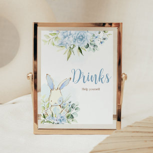 Blue Floral Bunny Rabbit Baby Shower Drinks Poster