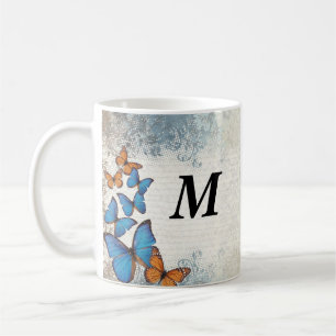 Blue floral butterflies coffee mug