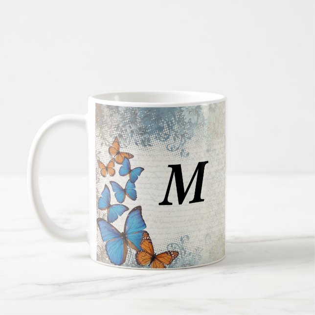 Blue floral butterflies coffee mug (Left)