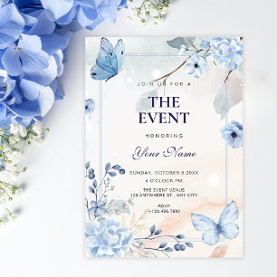 Blue floral butterflies invitation