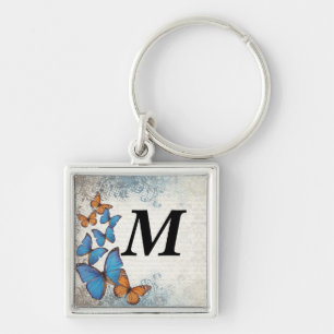 Blue floral butterflies key ring