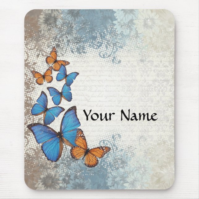 Blue floral butterflies mouse pad (Front)