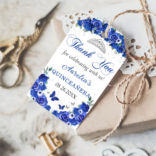 Blue Floral Butterflies Quinceañera Gift Tags