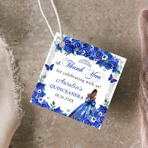Blue Floral Butterflies Quinceañera Princess Favour Tags