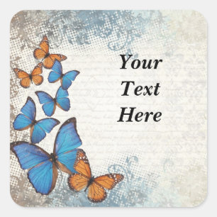 Blue floral butterflies square sticker