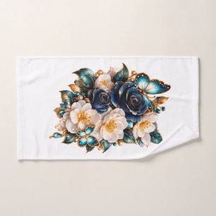 Blue Floral Butterfly Bath Towel Elegant Flower