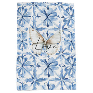 Blue Floral Butterfly Love Medium Gift Bag
