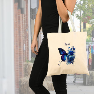 Blue Floral Butterfly Personalised Tote Bag