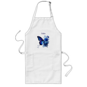 Blue Floral Butterfly Personalized Long Apron