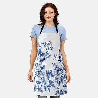 Blue Floral Butterfly Popcorn – Elegant Botani Apron