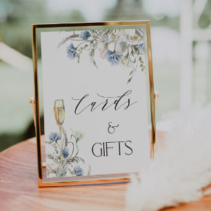Blue Floral Cards Gifts Bridal Shower Sign