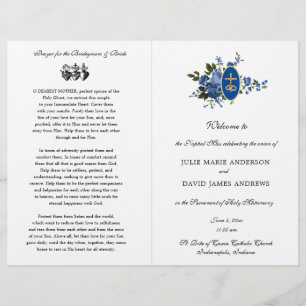Blue Floral Catholic Latin Mass Wedding Program