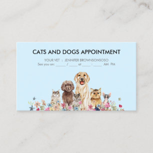 Blue Floral Cats and Dogs Illustrated Business Card