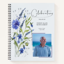 Blue Floral Celebration of Life Funeral Guest Book