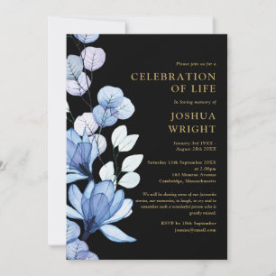 Blue Floral Celebration Of Life Funeral Invitation