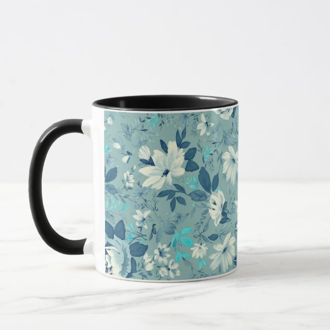 Blue Floral Ceramic Mug (Left)
