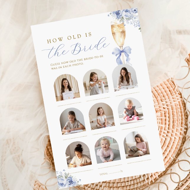 Blue Floral Champagne How Old is the Bride Game (Creator Uploaded)