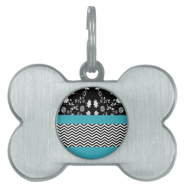 blue floral chevron pet name tag (Front)