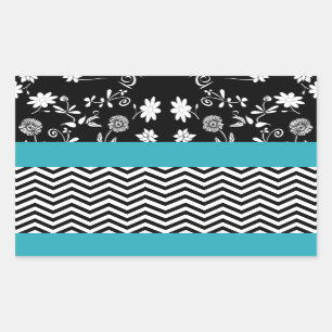 blue floral chevron rectangular sticker