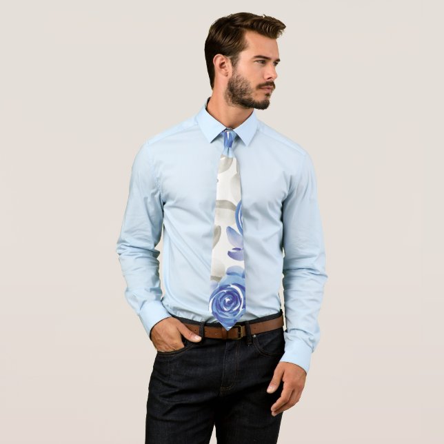 Blue Floral Chic Aesthetic Vintage Tie (In Situ)