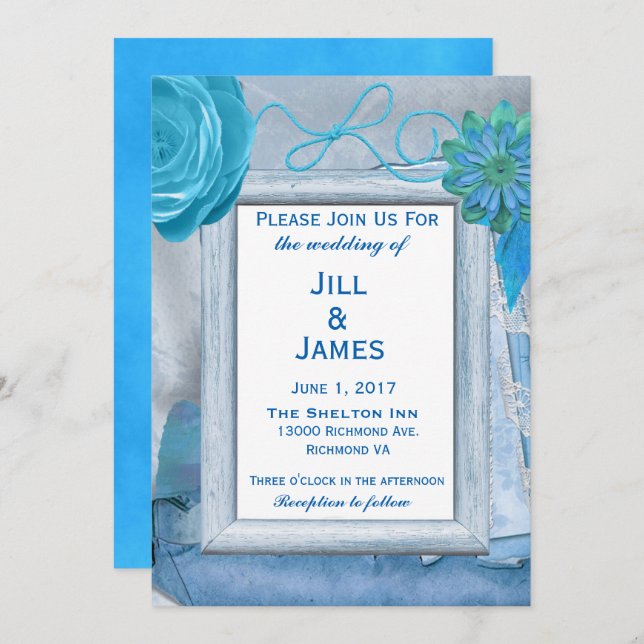 Blue Floral Chic Wedding Invitation (Front/Back)