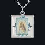 Blue Floral |Child | Virgin Mary | Religious Sterling Silver Necklace<br><div class="desc">This is a lovely image of the Blessed Mother as a young child with blue flowers in the background.</div>