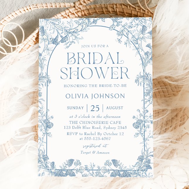 Blue Floral Chinoiserie Bridal Shower Invitation (Creator Uploaded)
