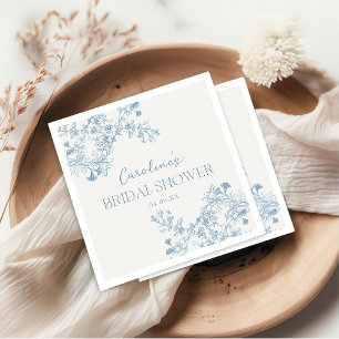 Blue Floral Chinoiserie Bridal Shower Napkins