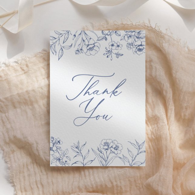 Blue Floral Chinoiserie Bridal Shower Thank You Card (Creator Uploaded)