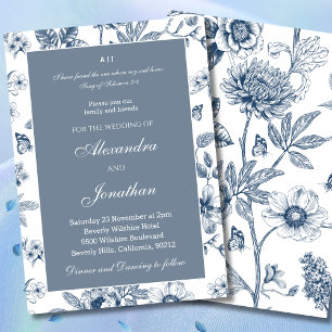Blue Floral Chinoiserie Christian Wedding  Invitation