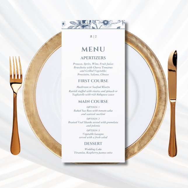 Blue Floral Chinoiserie Christian Wedding Menu (Creator Uploaded)