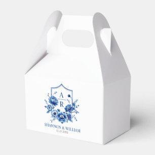 Blue floral Chinoiserie crest and initials wedding Favour Box