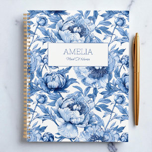 Blue Floral Chinoiserie Flower Name Modern Undated Planner