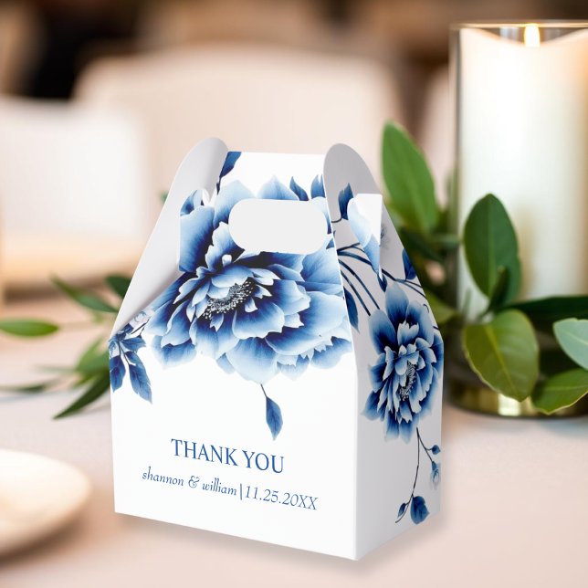 Blue floral Chinoiserie flowers wedding Thank You Favour Box (Creator Uploaded)