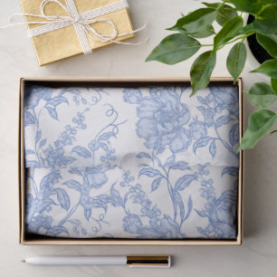 Blue Floral Chinoiserie French Toile De Jouy Tissue Paper