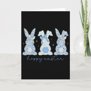 Blue Floral Chinoiserie Happy Easter Three Bunny C Card
