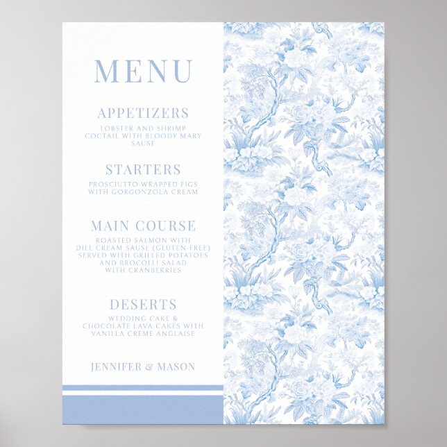 Blue Floral Chinoiserie Menu Instant Download Poster (Front)