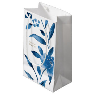 Blue floral Chinoiserie Wedding monogram Small Gift Bag