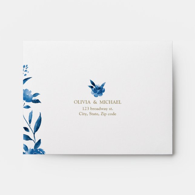 Blue floral Chinoiserie Wedding RSVP Envelope (Front)