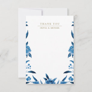 Blue floral Chinoiserie Wedding thank you Note Card