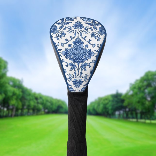 Blue Floral Chinoiserie White Watercolor Golf Head Cover (Creator Uploaded)